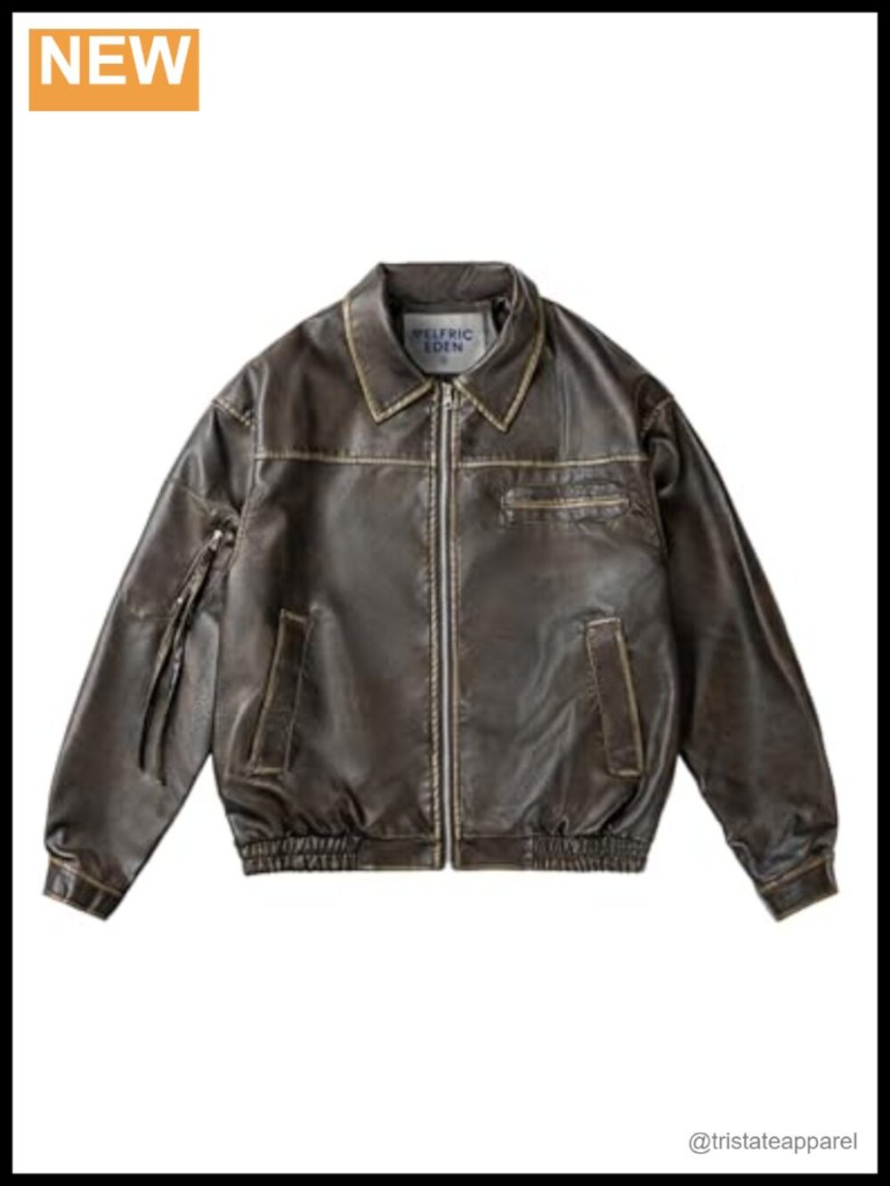 Faux Leather Cropped Jacket Multi Pocket Vintage Style Long Sleeve Zipper